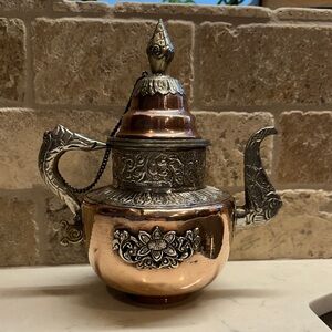Vintage 9” Copper Turkish Coffee Pot Ibrik Middle Eastern Teapot Ornate Decor
